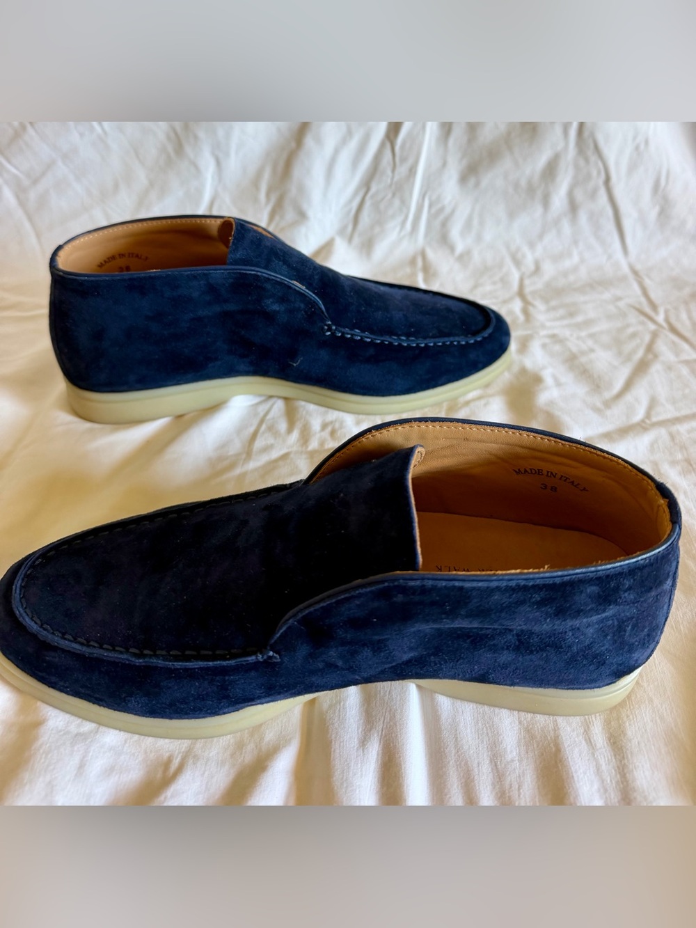 Loro Piana Summer Walk  Blue Suede Ankle Boots Size 38